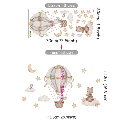 Cartoon Hot Air Balloon Animals Bear Rabbits Wall Stickers for Child Room Boy Room Decoration Nursery Baby Room Decoration Decal.