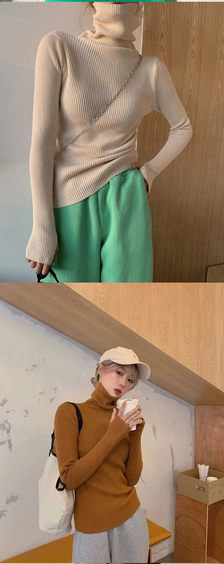 Gestrickte Pullover Frauen Koreanische Version Rollkragenpullover Winter Einfarbig Pullover Abnehmen Innen Läppen Warme Grundlegende Tops.