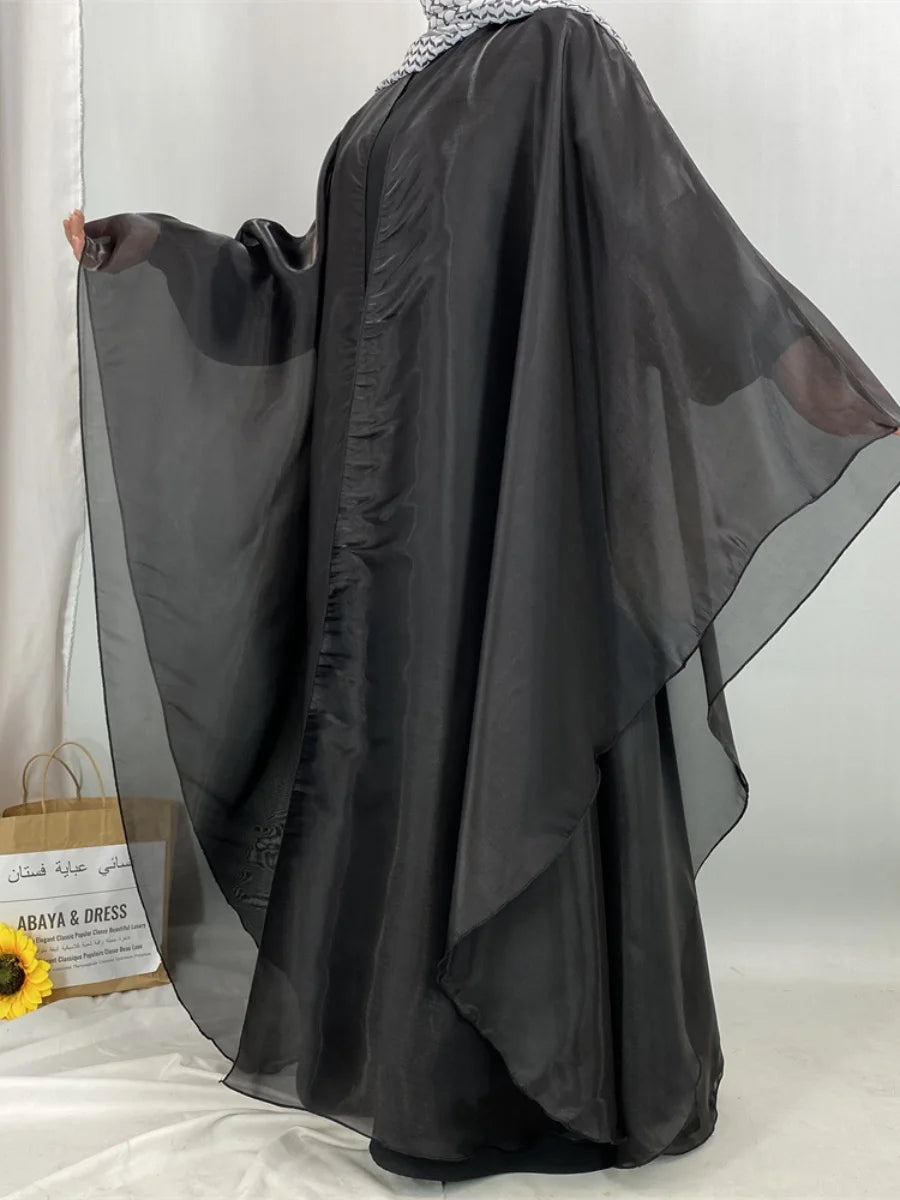 Muslim Women Dubai Abaya Stain batwing sleeve Long Dress Kimono Cardigan Kaftan Modest Robe Femme Islam African Dresses Kebaya.