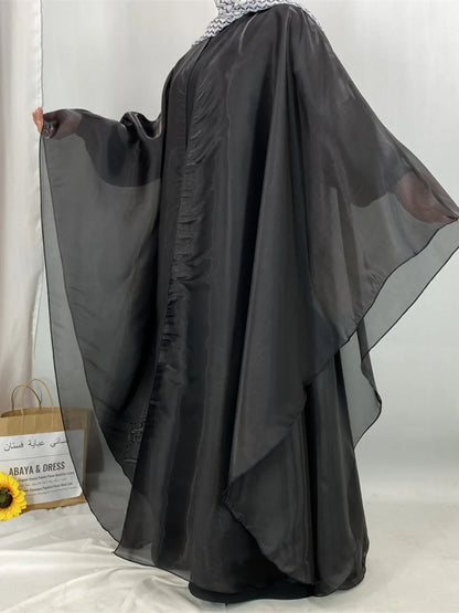 Muslim Women Dubai Abaya Stain batwing sleeve Long Dress Kimono Cardigan Kaftan Modest Robe Femme Islam African Dresses Kebaya.