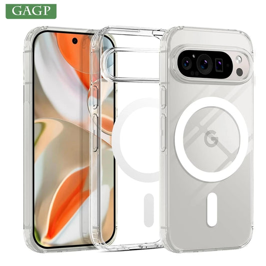 Luxury Transparent Magsafe Magnetic Case for Google Pixel 9A 10 9 8 7 6 Pro 9 Pro XL 8A 7A 6A Wireless Charging Clear TPU Cover.