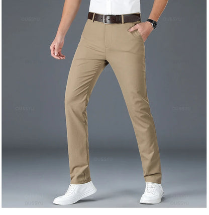 2025 Spring Autumn New Men's Straight Casual Pants Business Fashion Khaki Grey Red Black Solid Color Trousers Plus Size 38 40