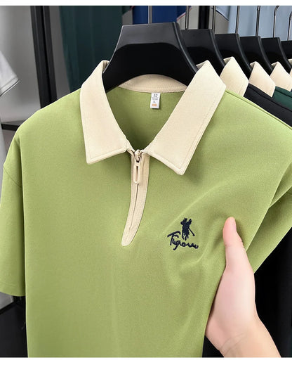 Designer brand fashion short sleeve polo shirt men luxury pony embroidery breathable summer color blocked high-end Paul T-shirt.