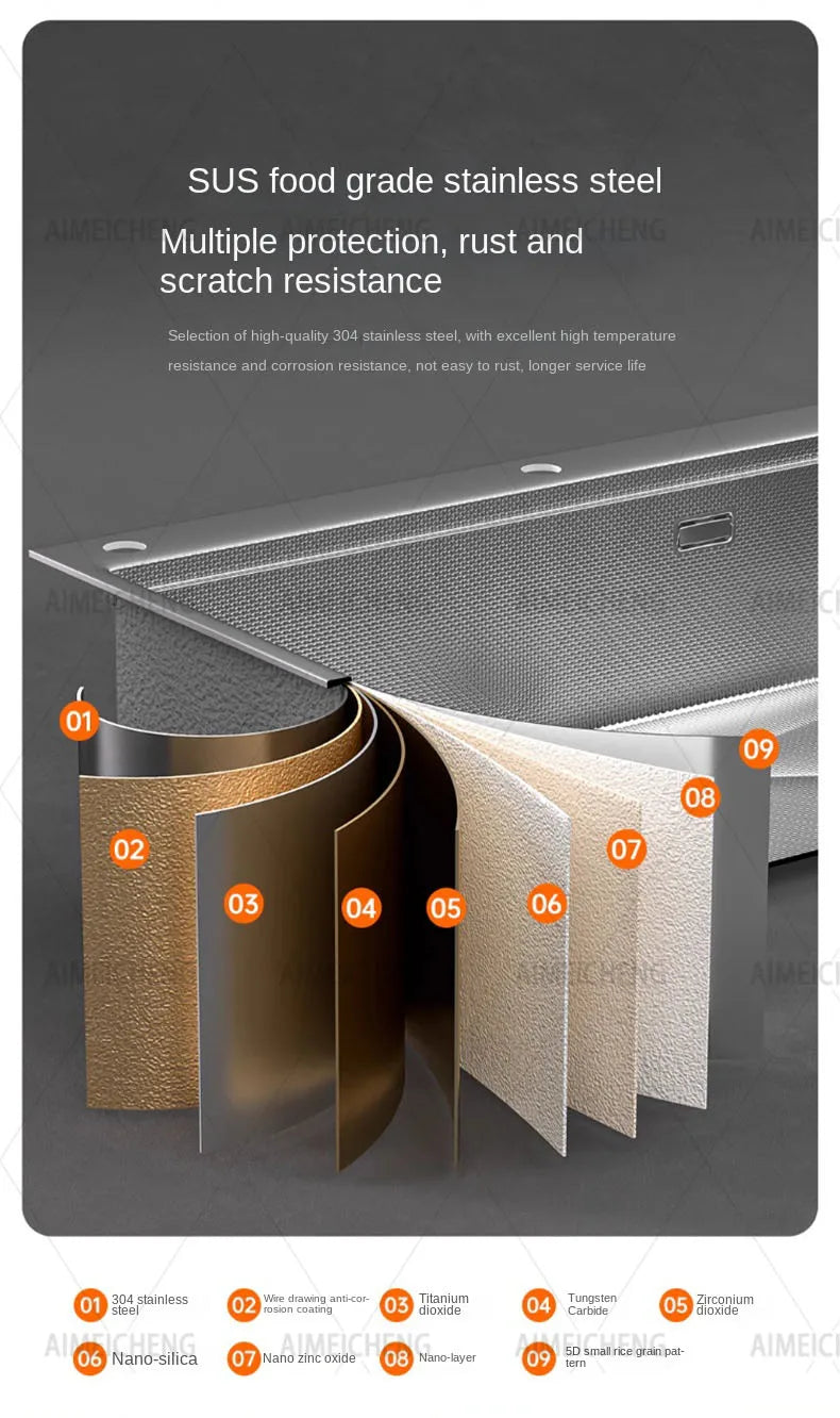 Original-Finish, spülmaschinenkompatibles SUS304-Edelstahl-Küchenspüle mit großer Einzelschüssel und Unterbau