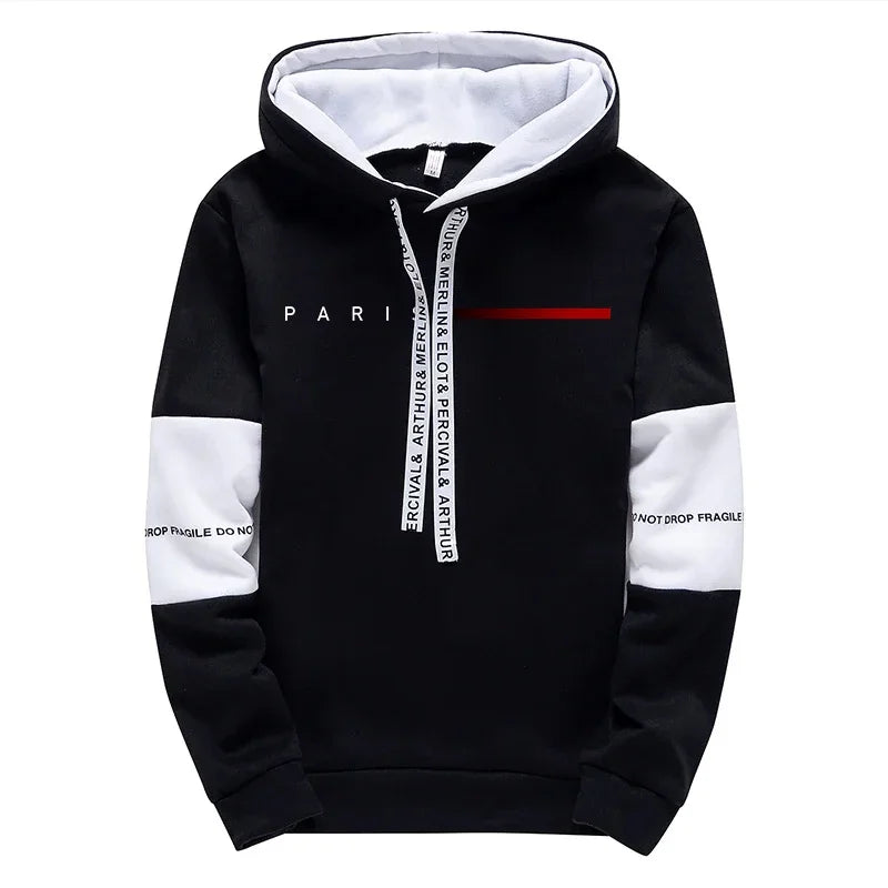 2025 Trendy Paris Print Hooded Tracksuit Men Winter Autumn Casual Jogging Outfit Athletic Sportswear Sweatpants Men's Clothes.