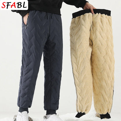 New Fleece Warm Winter Men's Pants Casual Thicken Joggers Pants for Men Thermal Padded Trousers Black Sweatpants Men Waterproof.