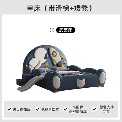 120 x 200 cm, blaues King-Size-Einzelbett, Doppelrahmen, luxuriös, 150 x 200 Heimpadder, Kinderbett, Kopfteil, zum Spielen auf einer Rutsche, Schlafzimmermöbel