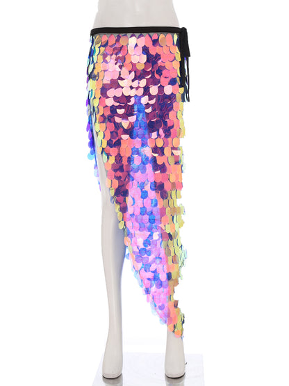 Womens Sequins Dance Skirt Lace-Up Mermaid Hip Scarf Wrap Long Belly Dance Hip Skirt Festival Dance Stage Performance Costumes.