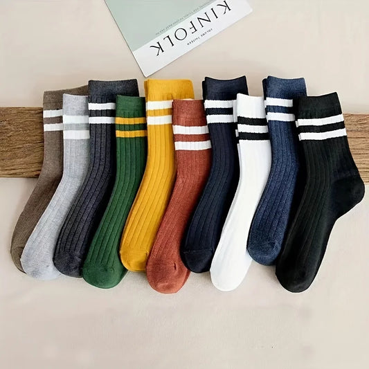5 Pairs Of Men's Socks, Autumn And Winter Vintage Fun Fashion Athletic Socks, Sports Trend Socks.