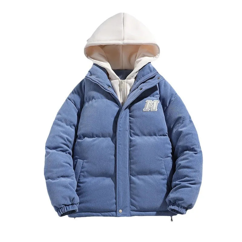 Japanese and Korean Winter Men's Thick Hooded Cotton Jacket Short Corduroy Cotton Jacket Trendy Warm Cotton Jacket Versatile.