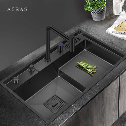 ASRAS Nanometer Handmade Sinks 4mm Thickness 220mm Depth SUS 304 Stainless Steel Luxury Stepped Kitchen Sinks
