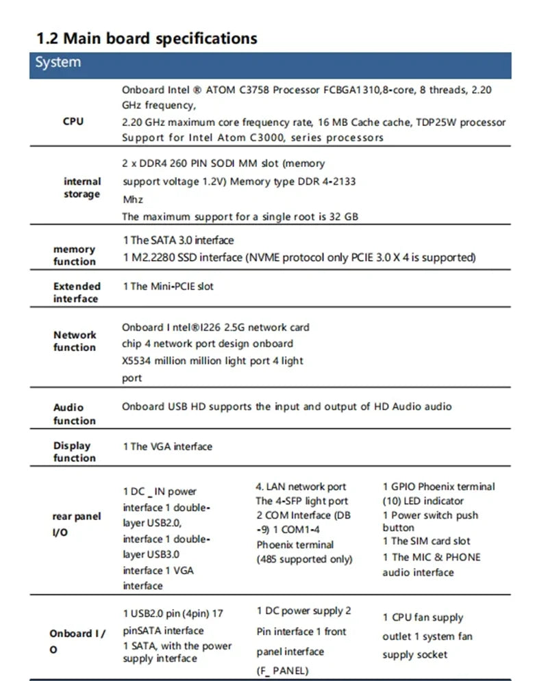 Fanless Mini Industrial PC Desktop Computer Atom C3758 4x10G SFP+ 4*LANs 4x Phoenix RS485 COM 2xDB9 RS232/485 COM Auto Power On.