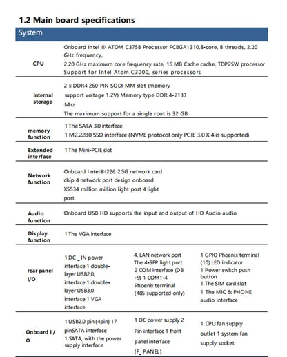 Fanless Mini Industrial PC Desktop Computer Atom C3758 4x10G SFP+ 4*LANs 4x Phoenix RS485 COM 2xDB9 RS232/485 COM Auto Power On.