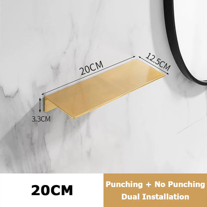 20/30/40/50CM Gebürstet Gold Wand Regal Badezimmer Lagerung Rack Küche Wand Regal Badezimmer Dusche Regale Hause Zubehör