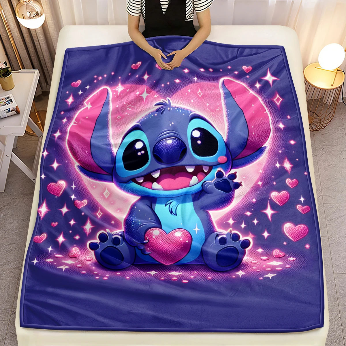 Lilo & Stitch, Stitch Printed Sofa Soft Warm Flannel Throw Blanket.Office,Camping,Picnic,Outdoors,Nap Cape,Bedroom Blankets.