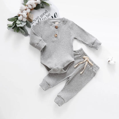 16 Colors Baby Solid Knit Sets Newborn Infant Girls Boys Fall Winter Long Sleeve Romper + Elastic Pants Toddler Outfit 0-24M.