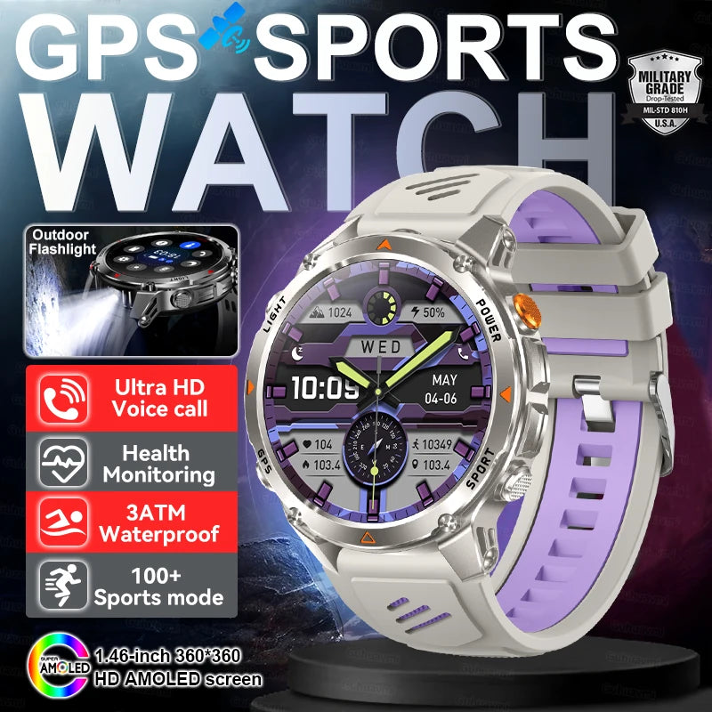 2025 New Outdoors Sports Military GPS Smart Watch 3ATM Waterproof Built-in Dual-Band GPS Compass Altimeter Swimming Smartwatches