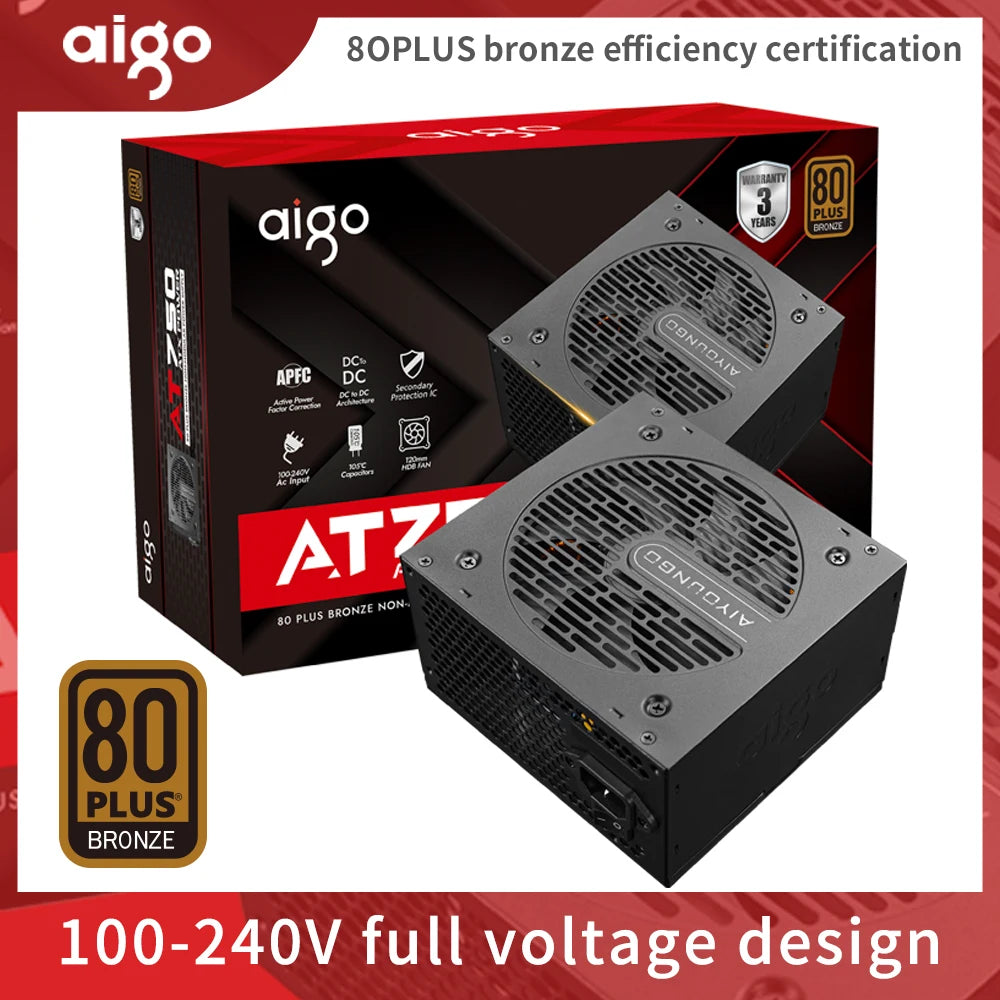 Aigo AT Power Supply PC Gamer 550W 650W 750W ATX Fonte 80 PLUS Bronze Certification 100-240V Diy Gaming Computer PSU For 14600kf.