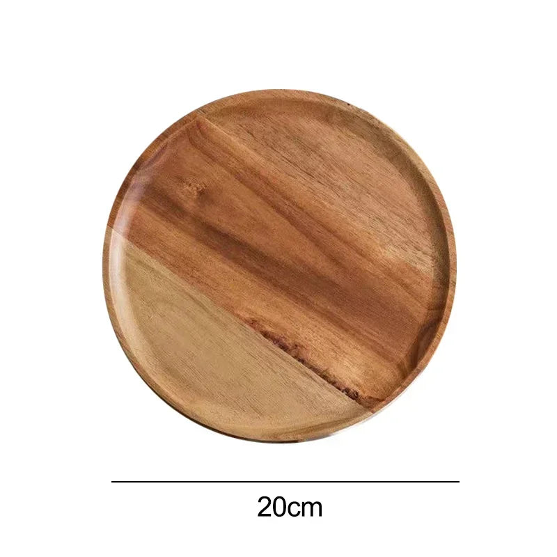 15/20/25cm Wooden Round Serving Platter Tray Retro Wood Pizza Salad Plate Fruit Dessert Tray Bread Cake Container Snacks Dish.