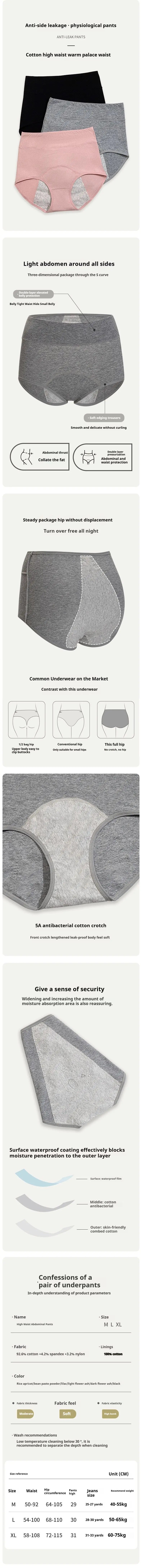 Women's Menstrual Panties Physiological Pants Period Anti-side Leakage Cotton Crotch Breathable High-waisted Belly Underwear.