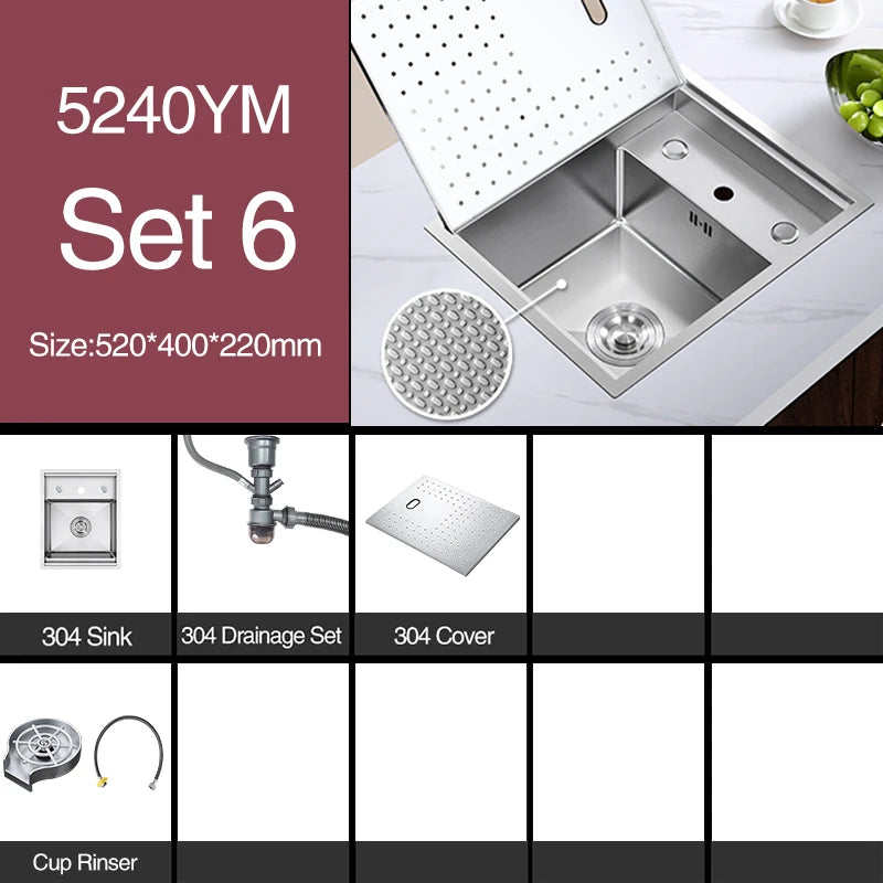 SUS 304 Island Hidden Kitchen Sink Rice Grain Embossing Prevent Scratches Handmade Bar Counter kitchen Sink With Cup Rinser