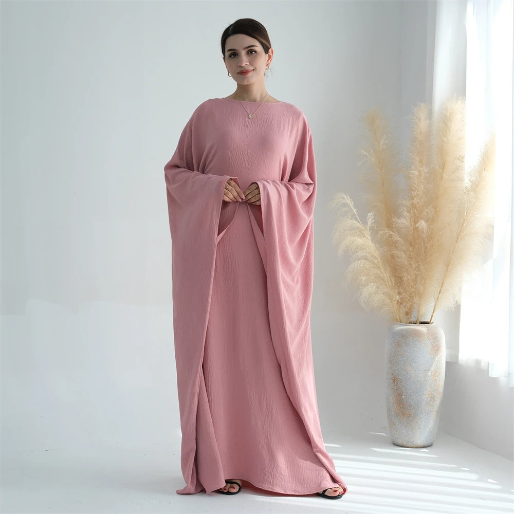 Ramadan Eid Soft Crepe Khimar Batwing Abaya Dubai Islam Muslim Modest African Dresses For Women Kaftan Kebaya Robe Femme Musulma
