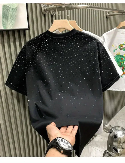 New Luxury Men's T-shirt Hot Diamond Printed Half Sleeve Fashion Round Neck Casual Summer High-end Men Tops T Shirts.