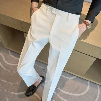 Men Suit Pants 2025 Elastic Slim Fit Formal Dress Pants Solid Casual White Trousers Pantalon Homme Wedding Party Men Clothing.