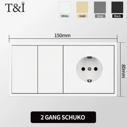 Europäische Wandsteckdose, EU-Steckdose, USB-Typ-C-Ladeanschlüsse, 1/2-Gang-Lichtschalter, 16 A 250 V, Unterputzmontage, weißes Panel, 80 x 80 mm