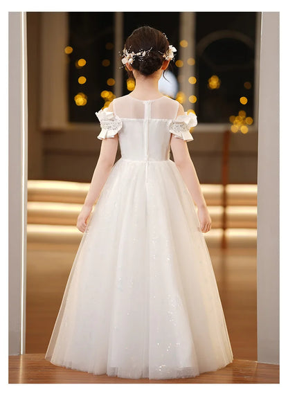 Neue Jugend Mädchen Prinzessin Mesh Kleid Hochzeit Blumen mädchen Kleid Schul wettbewerb Klavier lange Leistung Kleid für 3-12 Jahre.