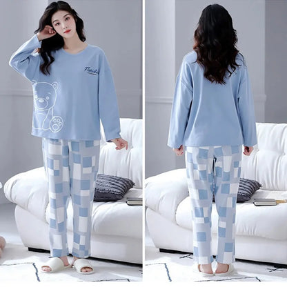 New Spring And Autumn Pajamas Women's Autumn And Winter 2 Pieces Of Long-Sleeved Trousers Set Of Home Clothing Ladies Pajamas Se.