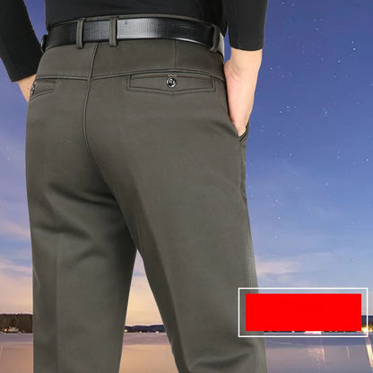 Smart Casual Pure Cotton Anti-Wrinkle High Waist Loose Baggy Straight Thicken Men Spring Autumn Solid Color Mid Casual Pants