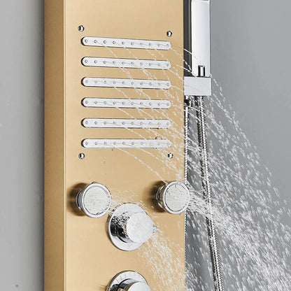 Golden Shower Panel LED Light Bathroom Bath Shower Column Tower Digital Screen Waterfall Rain shower Mixers Rotate Massage Jets