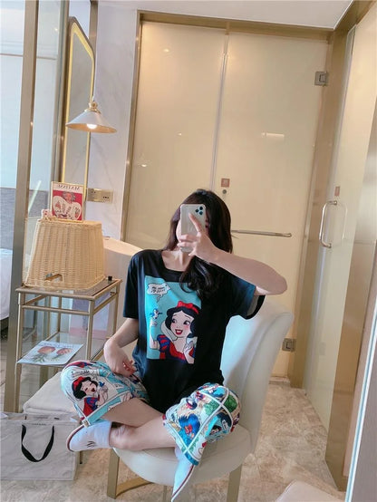 Sommer Pooh Bär Nachtwäsche frauen Lose Bequeme Cartoon Print Hause Kleidung Set Kurzarm Nachthemd Mickey Pyjama Set.