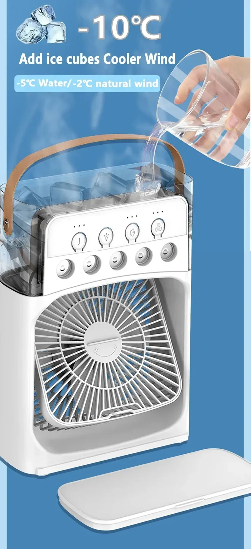 Portable Mini Fan 3 in 1 Cooler Home House LED USB Desk Bedroom Indoor Air Conditioner Humidifier Fans Summer Cool Living Room.