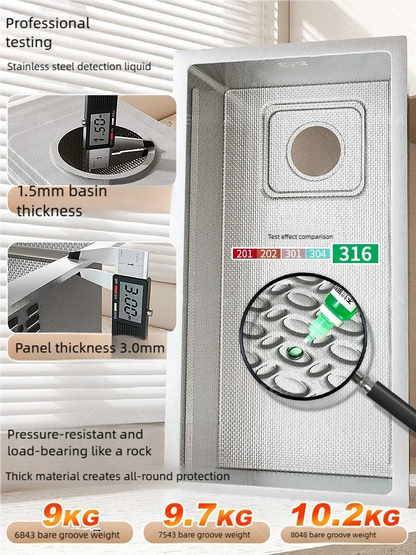 316L Stainless Steels Kitchen Sink Household Dish Vegetable Wash Basin Can be Installed On Either Side Large Single Slot