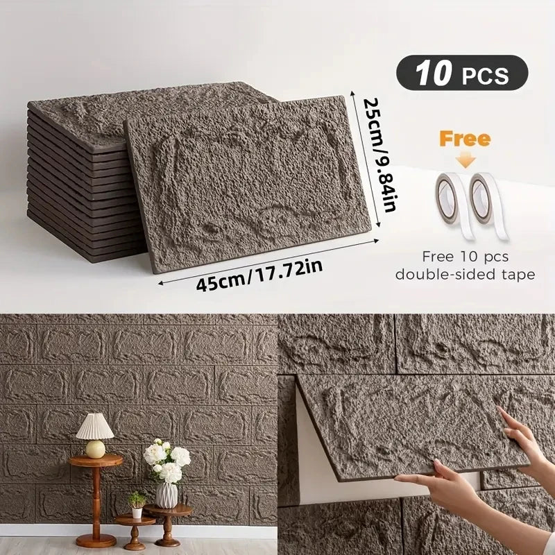 PU stone wall panel, 10 mm, realistic brick pattern, anti-mould and moisture-proof, waterproof and washable, suitable for/outdoo