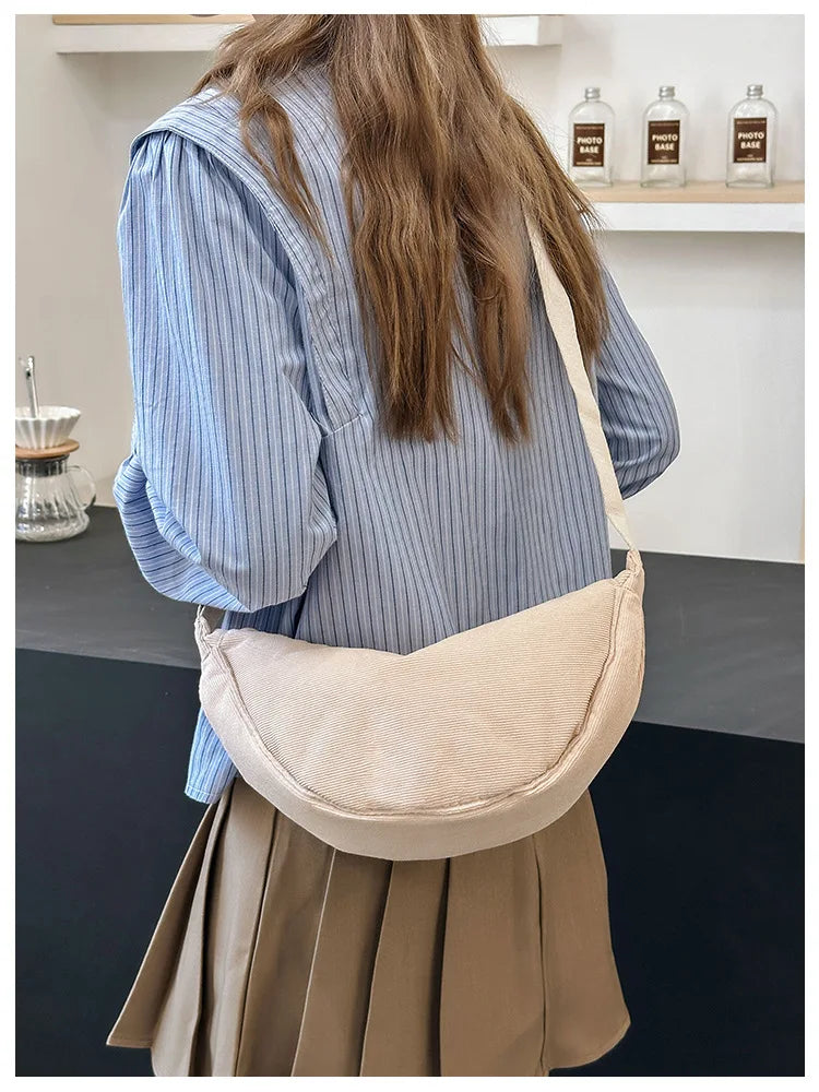 Solid Color Corduroy Women's Hobos Shoulder Bag Retro Casual Female Crossbody Bags Ladies Daily Travel Handbags Messenger Bag