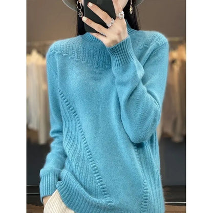 2024 herbst Neue Lose frauen Halb-rollkragen Verdickt Einfarbig Einfache Häkeln Beiläufige Gestrickte Pullover Pullover Top