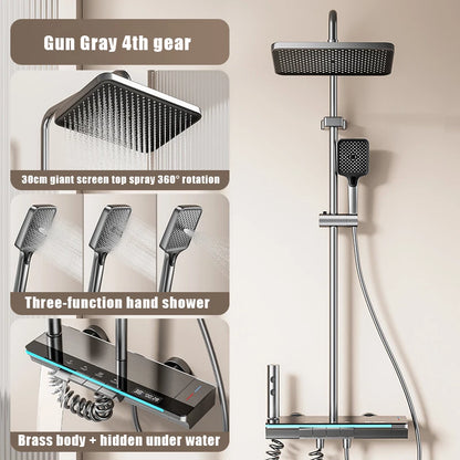 Digital Thermostatic Shower System with Smart Temperature Memory, Easy to Install LED Rain Shower & Brass Faucet Set