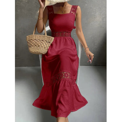 Weiße Lange Kleid Frauen Sommer Sexy Sleeveless Backless Maxi Kleider Damen Elegante Hohle Heraus Spitze Kleid Boho Sommerkleid Vestidos