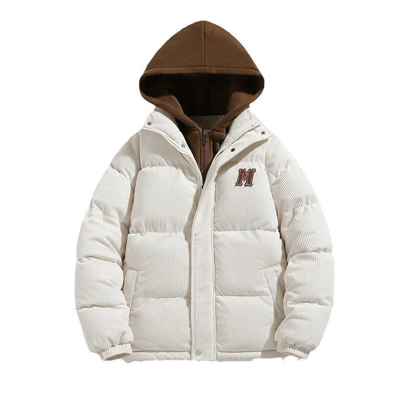 Japanese and Korean Winter Men's Thick Hooded Cotton Jacket Short Corduroy Cotton Jacket Trendy Warm Cotton Jacket Versatile.