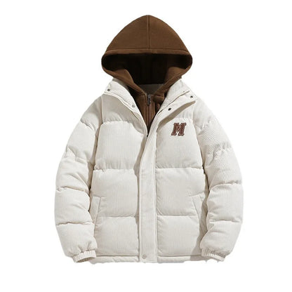 Japanese and Korean Winter Men's Thick Hooded Cotton Jacket Short Corduroy Cotton Jacket Trendy Warm Cotton Jacket Versatile.