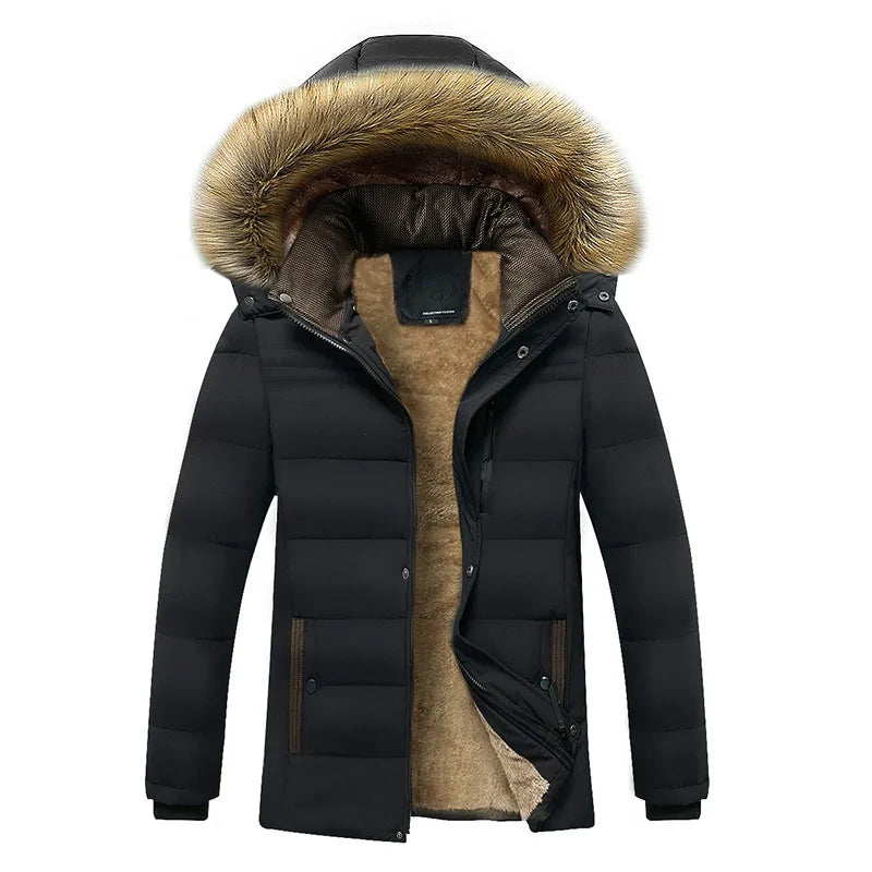 Winter Men's Cotton Jacket with Fleece for Middle-aged and Elderly People Warm Coat, Windproof Winter Coat Parka Coat.