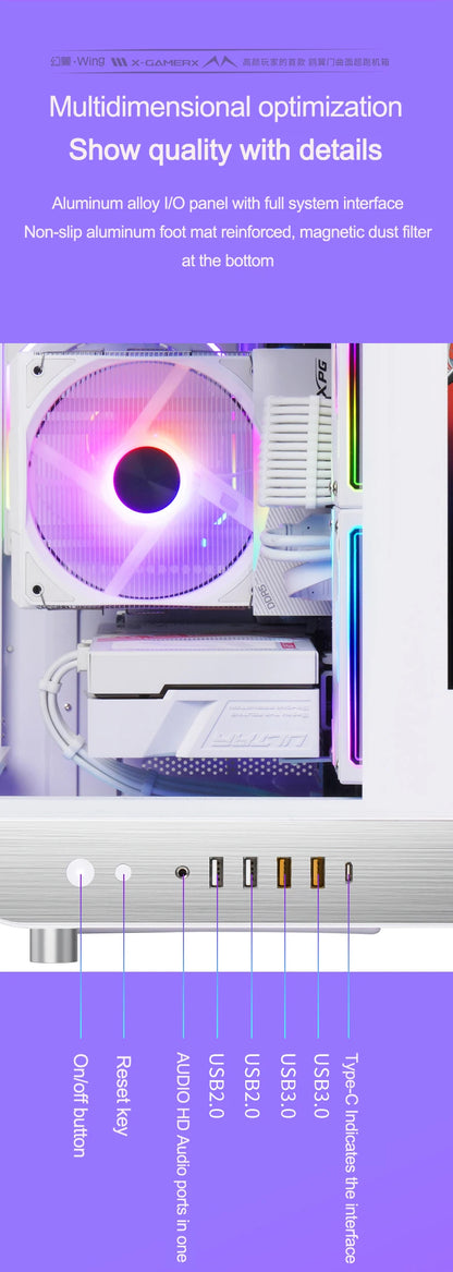 X-GAMERX HUANYI WING MATX Seaview room Case Vertical Desktop Computer 360 Water-cooled Chassis TYPE-C Interface With Screen