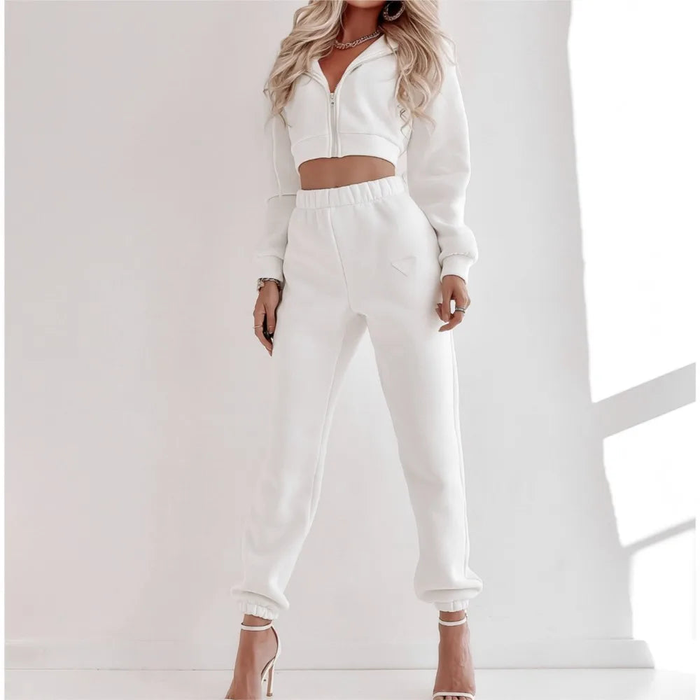 Spring Autumn Solid Color Hooded Pants Women'S 2 Piece Set Fashion Casual Pocket Long Sleeve Hoodie Female Street Wear Set 2025.