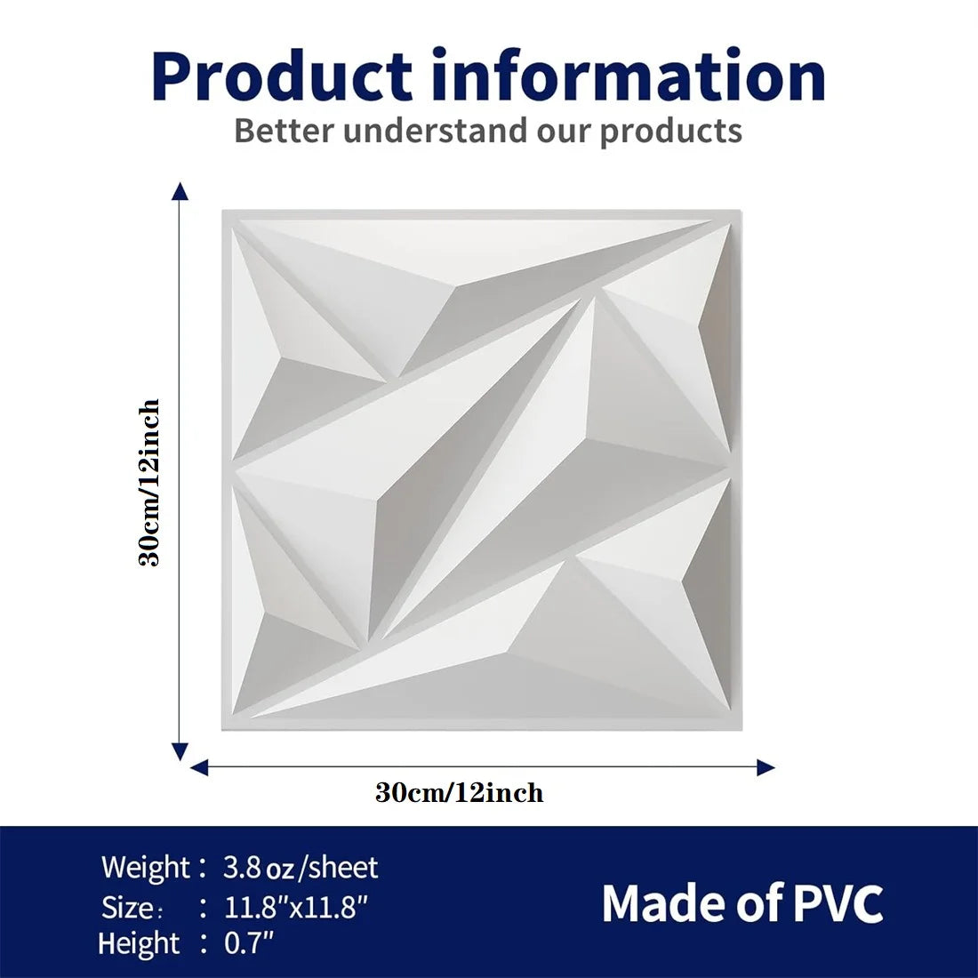 10pcs Diamond Design Decorated 3D Wallpanel, 30cmx30cm Matte White/Black, Diy Home Decoration Wallboard