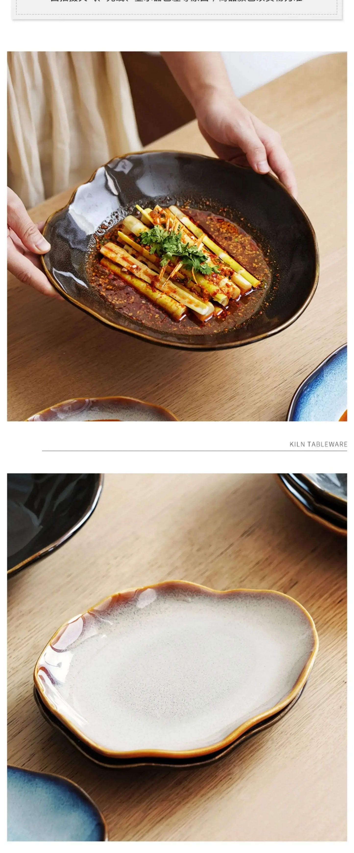 Irregula Ceramic Beef Plate Rice Noodles Soup Bowl Breakfast Bread And Beef Egg Plate.