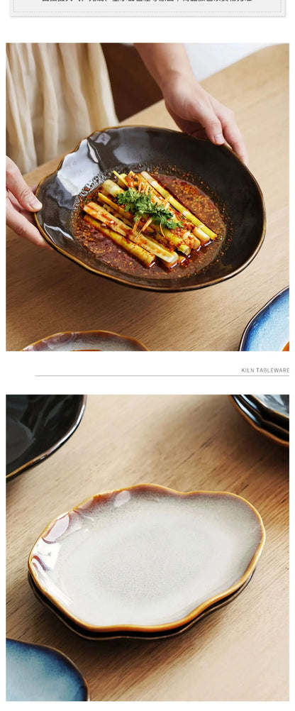 Irregula Ceramic Beef Plate Rice Noodles Soup Bowl Breakfast Bread And Beef Egg Plate.