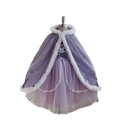 Anime Kuromi Lolita Kleid und Umhang Set Strickpullover Spleißen Mesh Prinzessin Kleid Partykleid Herbst Winter Urlaub Geschenk.